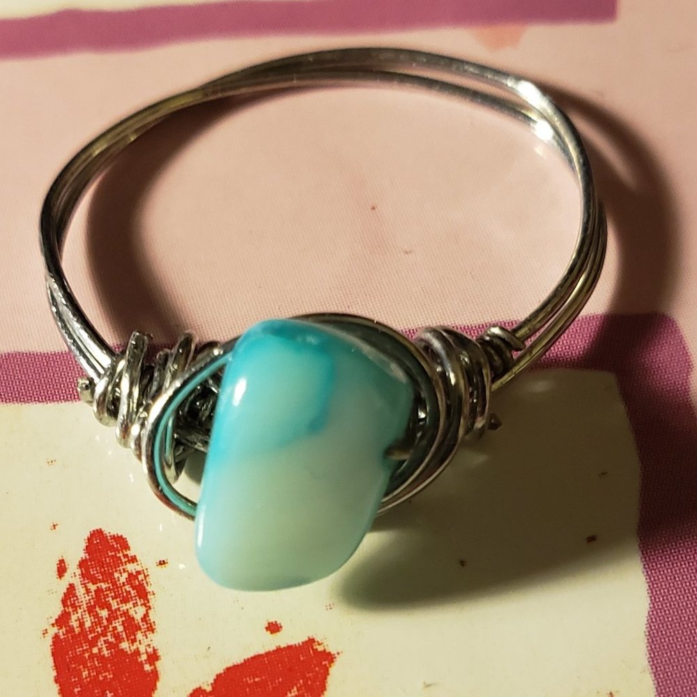 Handmade ring tone center of Sky light beach blue
